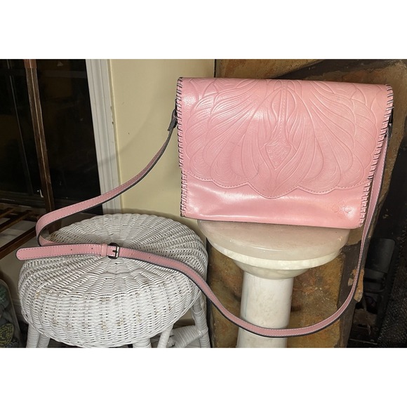 Patricia Nash Handbags - Patricia Nash Pink Embossed Crossbody Bag Snap Flap Zip Top Silver Hardware